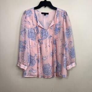 Tommy Hilfiger Medium Pink Blue Floral Sheer Peasant Blouse